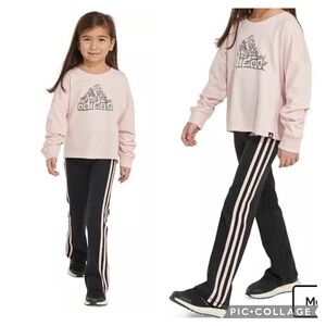 Adidas Kids Pink Logo Top and Black Pants Set